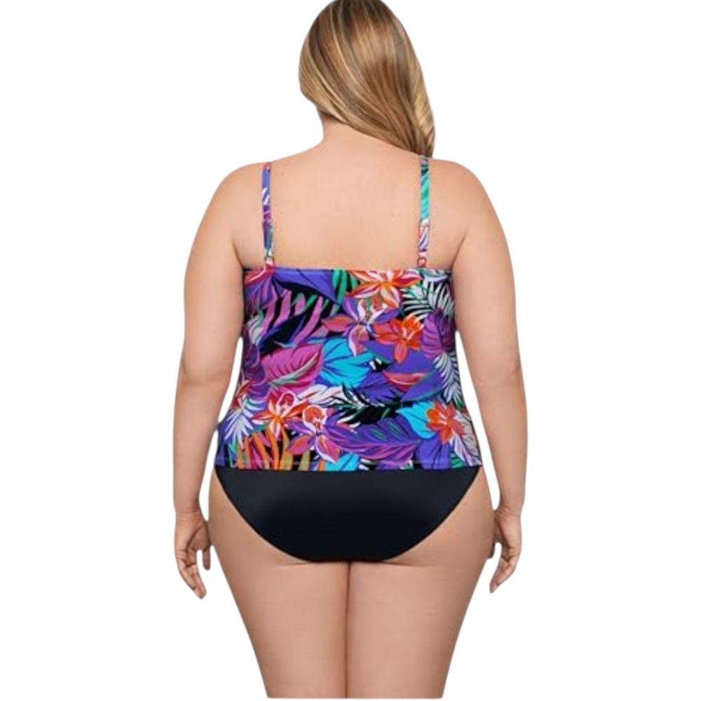 AQUA GREEN - XL Colorful Floral Tankini - Picture 2 of 10